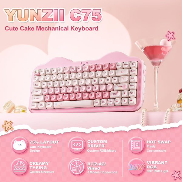 Pink & White 75% Hot Swap - RGB Wireless Mechanical Gaming Keyboard
