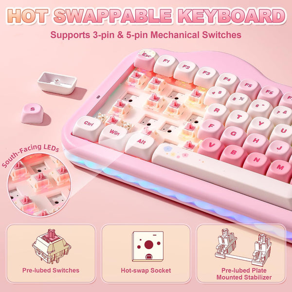Pink & White 75% Hot Swap - RGB Wireless Mechanical Gaming Keyboard