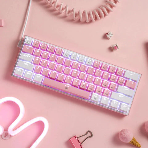 K617 RGB Light Dual Keycap Pink - White Wired Mechanical Keyboard