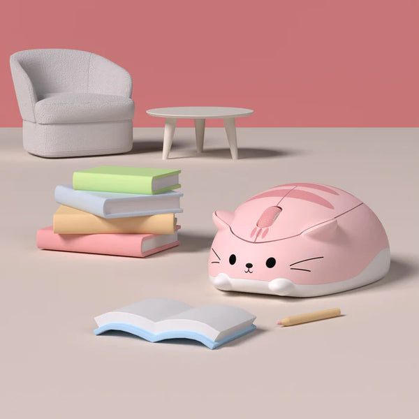Pink Angie Cat – Kawaii Ergonomic Design Wireless Mouse