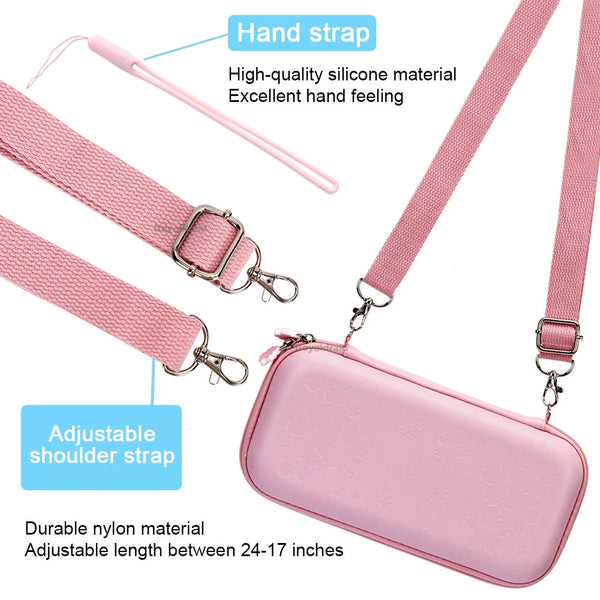 Full Set para Nintendo Switch y OLED ((Bolsa de almacenamiento, soporte, correas, funda protectora)  - Sakura Switch