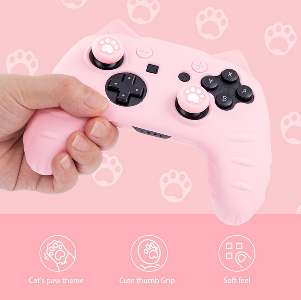 Funda Rosa para Mando Pro de Nintendo Switch - Kitties Paw 