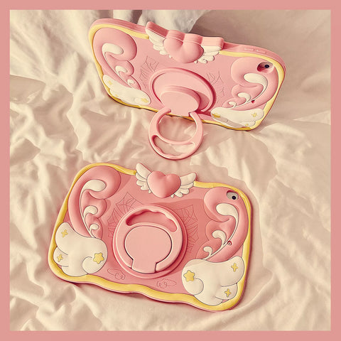 Wings and Heart Silicone Cartoon 360-degree Bracket iPad Protective Cover