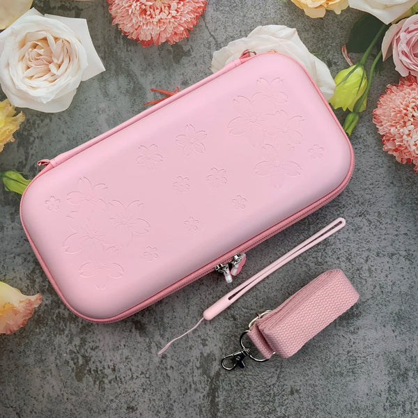 Full Set para Nintendo Switch y OLED ((Bolsa de almacenamiento, soporte, correas, funda protectora)  - Sakura Switch
