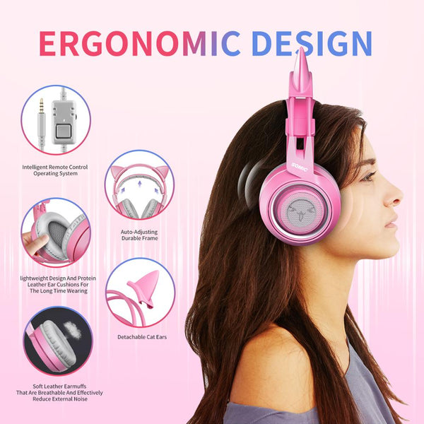 SOMIC G951S - Auriculares Gaming Rosa con cable de 3,5 mm 