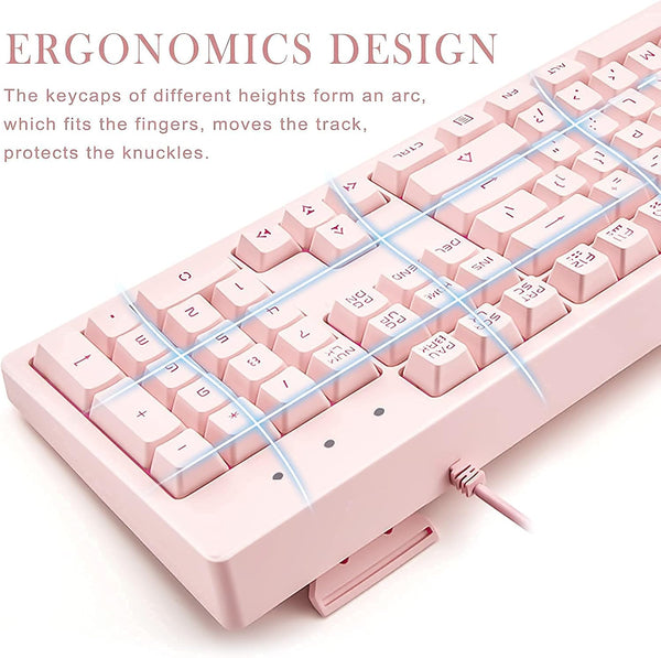 DSK100 - Teclado Rosa Ergonómico - 104 teclas