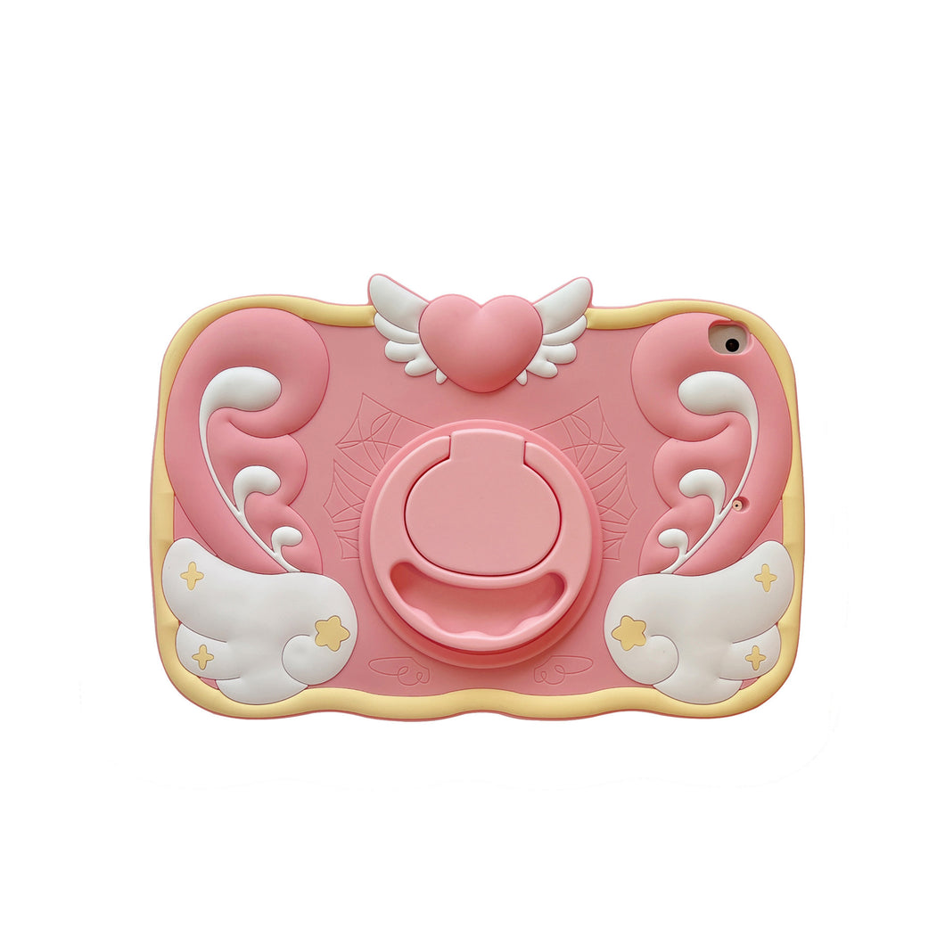 Wings and Heart Silicone Cartoon 360-degree Bracket iPad Protective Cover