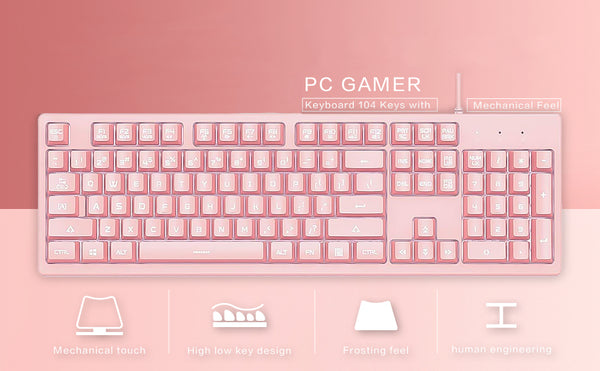 DSK100 - Teclado Rosa Ergonómico - 104 teclas