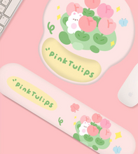 Load image into Gallery viewer, Tulip Bunny and Cute Cat Mouse Pad and Wrist Rest
