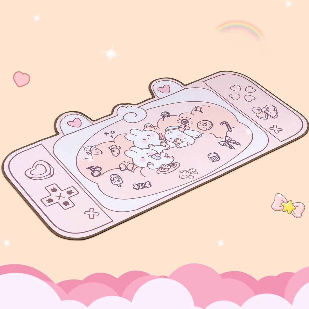 Pink Peach Rabbits Picnic - Mouse Pad