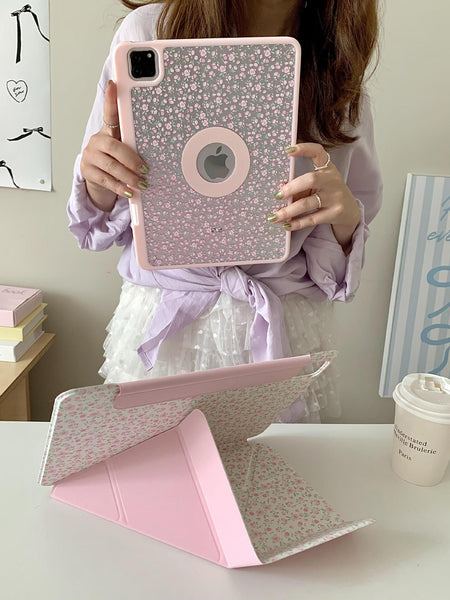 Pink Floral Protective iPad Case and Pen Slot