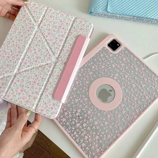 Funda Protectora Floral Rosa para iPad y Ranura para Apple Pen