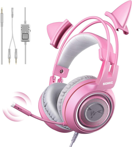 SOMIC G951S - Auriculares Gaming Rosa con cable de 3,5 mm 