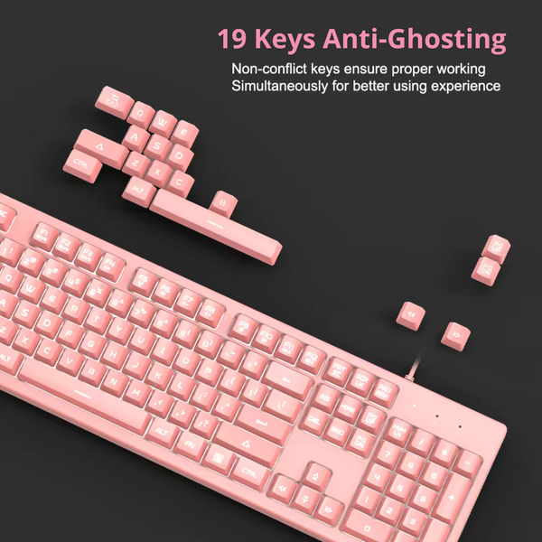 DSK100 - Teclado Rosa Ergonómico - 104 teclas