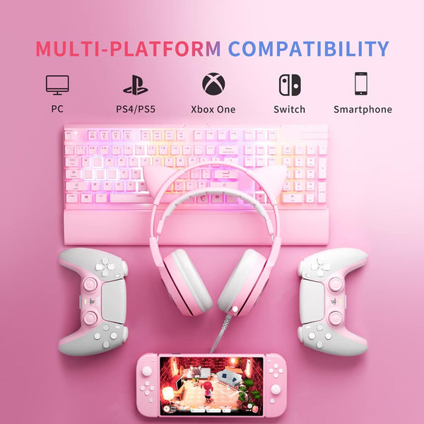 SOMIC G951S - Auriculares Gaming Rosa con cable de 3,5 mm 