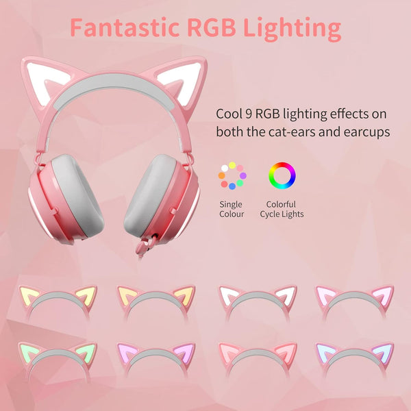 Cat Ears GS510 - Auriculares con Sonido 7.0 y luz RGB
