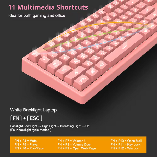 DSK100 - Teclado Rosa Ergonómico - 104 teclas