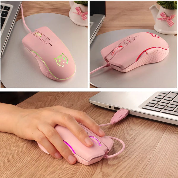 Pink Kitty - Wired Photoelectric Sliding Mouse