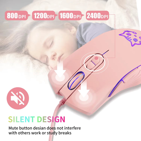 Pink Kitty - Wired Photoelectric Sliding Mouse