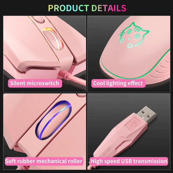 Pink Kitty - Wired Photoelectric Sliding Mouse