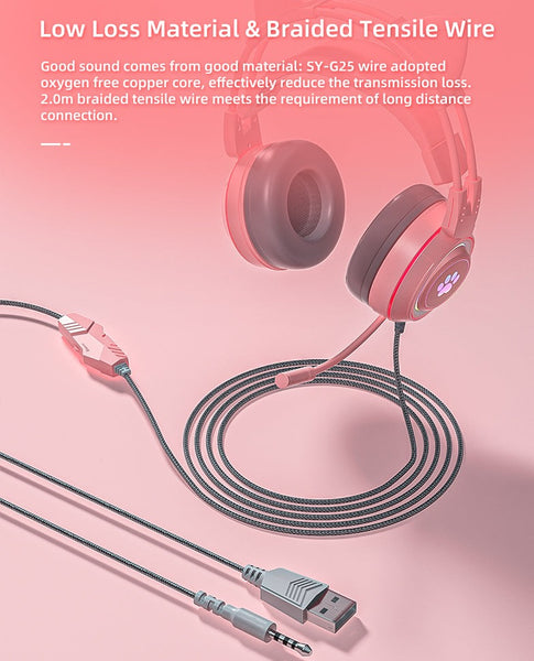 Auriculares Gaming - Pink Fluffy Cat Paw (SY- G25)